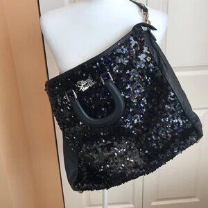 Secret Pon Pon Italian Leather and Black Sequin Bag